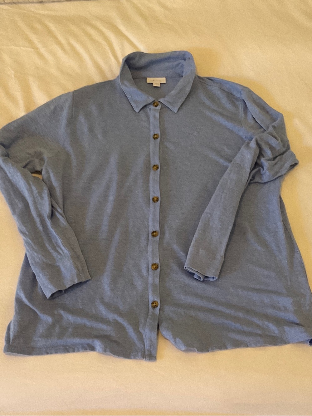 J. Jill Light Blue Button-Up Linen Blend Blouse